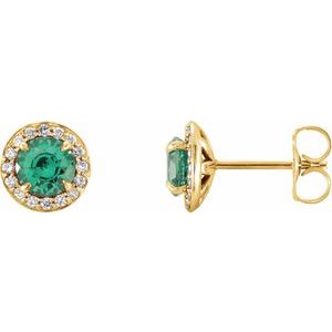 14K Yellow Gold 5 mm Lab-Grown Emerald & 1/8 CTW Natural Diamond Earrings