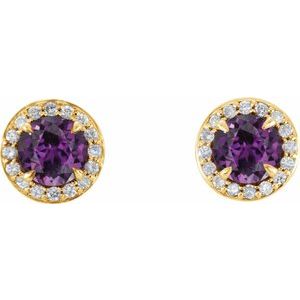 14K Yellow Gold 4.5 mm Lab-Grown Alexandrite & 1/6 CTW Natural Diamond Earrings – image 2