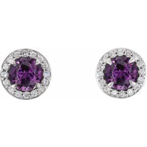 14K White Gold 4.5 mm Lab-Grown Alexandrite & 1/6 CTW Natural Diamond Earrings – image 2