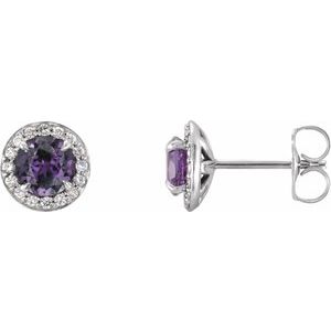 14K White Gold 3.5 mm Lab-Grown Alexandrite & 1/8 CTW Natural Diamond Earrings