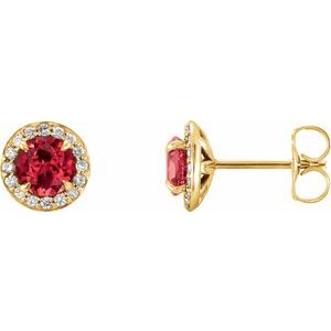 14K Yellow Gold 5 mm Natural Ruby & 1/8 CTW Natural Diamond Earrings