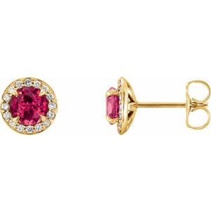 14K Yellow Gold 4 mm Lab-Grown Ruby & 1/10 CTW Natural Diamond Earrings