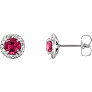 14K White Gold 4 mm Natural Ruby & 1/10 CTW Natural Diamond Earrings