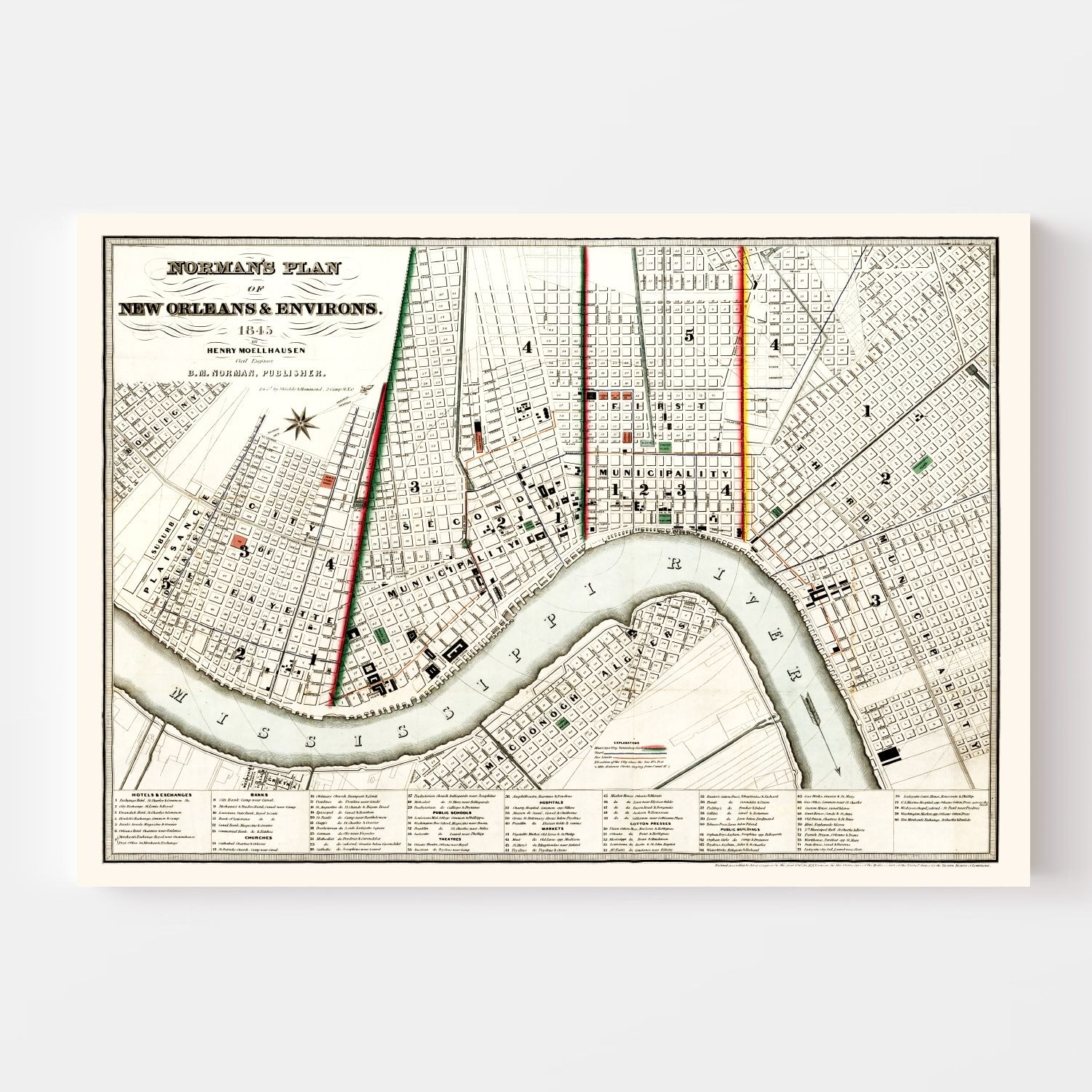 Vintage Map of New Orleans, Louisiana 1845
