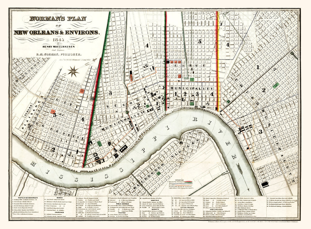 Vintage Map of New Orleans, Louisiana 1845