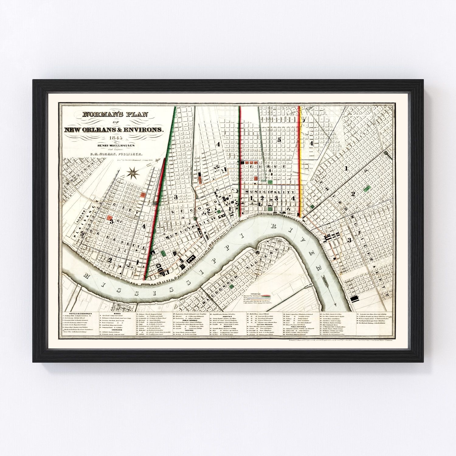 Vintage Map of New Orleans, Louisiana 1845