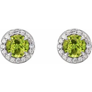 14K White Gold 4.5 mm Natural Peridot & 1/6 CTW Natural Diamond Earrings – image 2