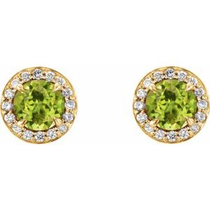 14K Yellow Gold 3.5 mm Natural Peridot & 1/8 CTW Natural Diamond Earrings – image 2