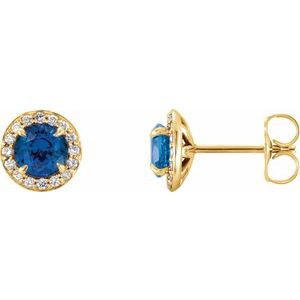 14K Yellow Gold 3.5 mm Natural Blue Sapphire & 1/8 CTW Natural Diamond Earrings
