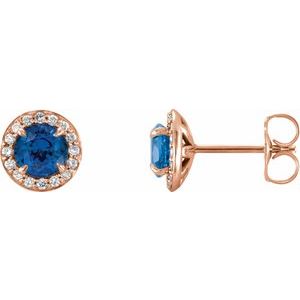 14K Rose Gold 5 mm Lab-Grown Blue Sapphire & 1/8 CTW Natural Diamond Earrings