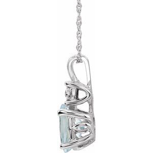 14K White Gold Natural Aquamarine & .02 CT Natural Diamond 18" Necklace