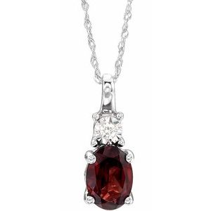 14K White Gold Natural Mozambique Garnet & .02 CT Natural Diamond 18" Necklace