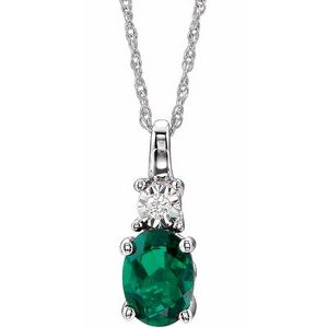 14K White Gold Lab-Grown Emerald & .02 CT Natural Diamond 18" Necklace