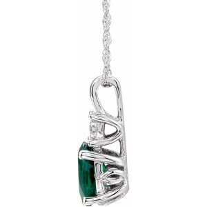14K White Gold Lab-Grown Emerald & .02 CT Natural Diamond 18" Necklace
