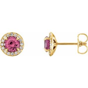 14K Yellow Gold 4 mm Natural Pink Tourmaline & 1/10 CTW Natural Diamond Earrings