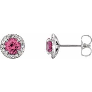 14K White Gold 5 mm Natural Pink Tourmaline & 1/8 CTW Natural Diamond Earrings