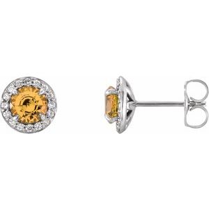 14K White Gold 4 mm Natural Citrine & 1/10 CTW Natural Diamond Earrings