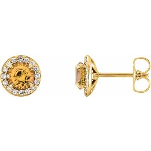 14K Yellow Gold 4 mm Natural Citrine & 1/10 CTW Natural Diamond Earrings