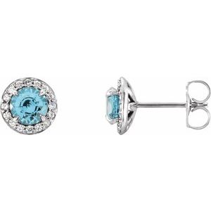 14K White Gold 4 mm Natural Blue Zircon & 1/10 CTW Natural Diamond Earrings