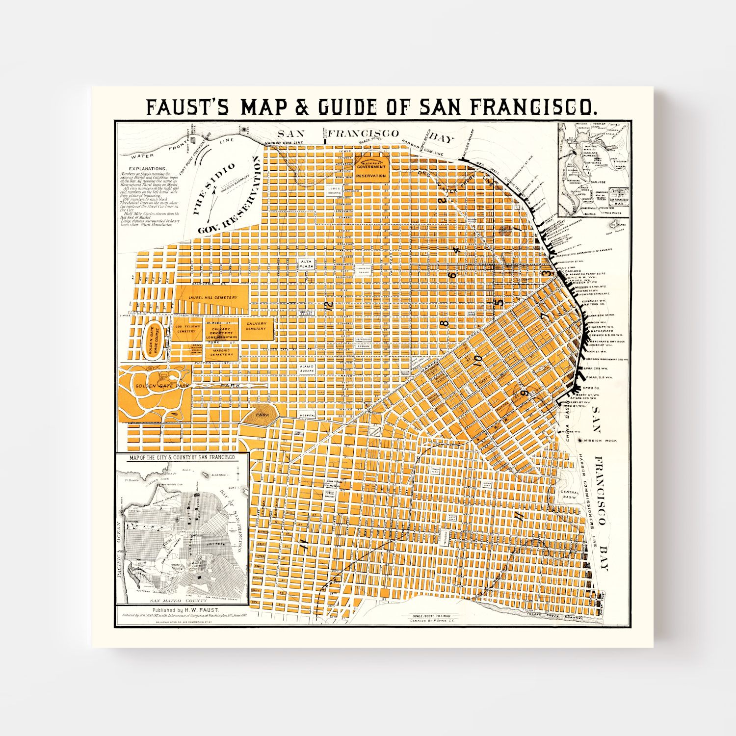 Vintage Map of San Francisco, California 1882