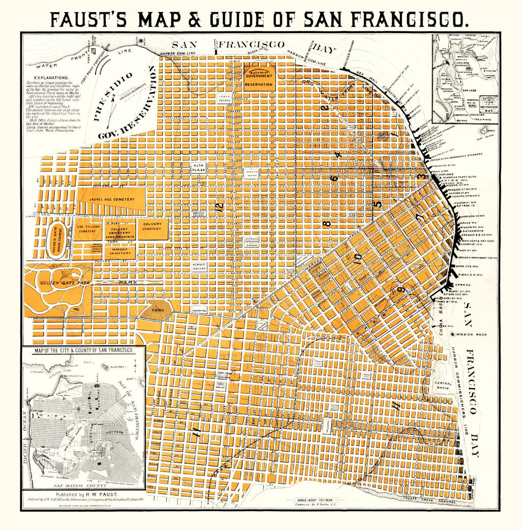 Vintage Map of San Francisco, California 1882