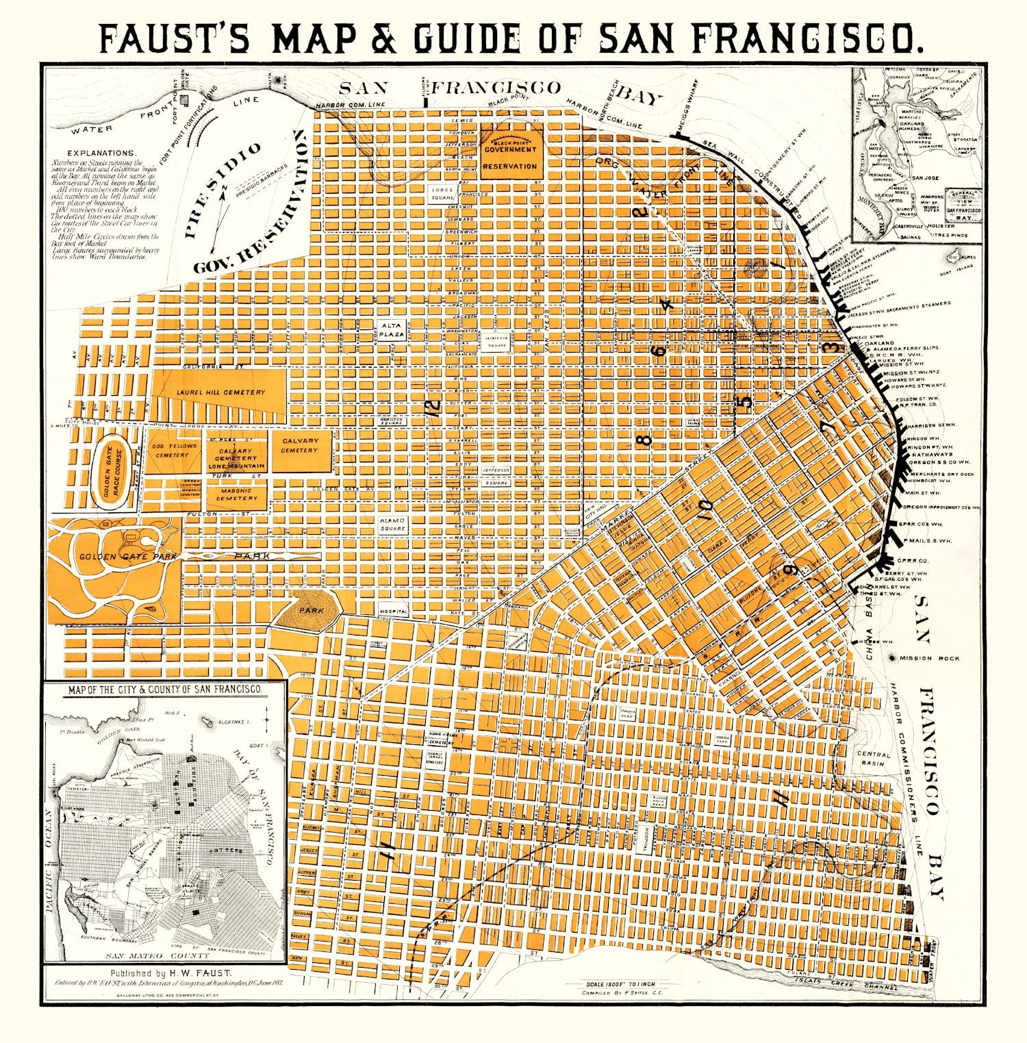 Vintage Map of San Francisco, California 1882