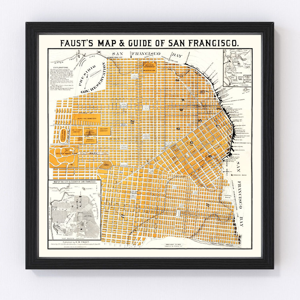 Vintage Map of San Francisco, California 1882