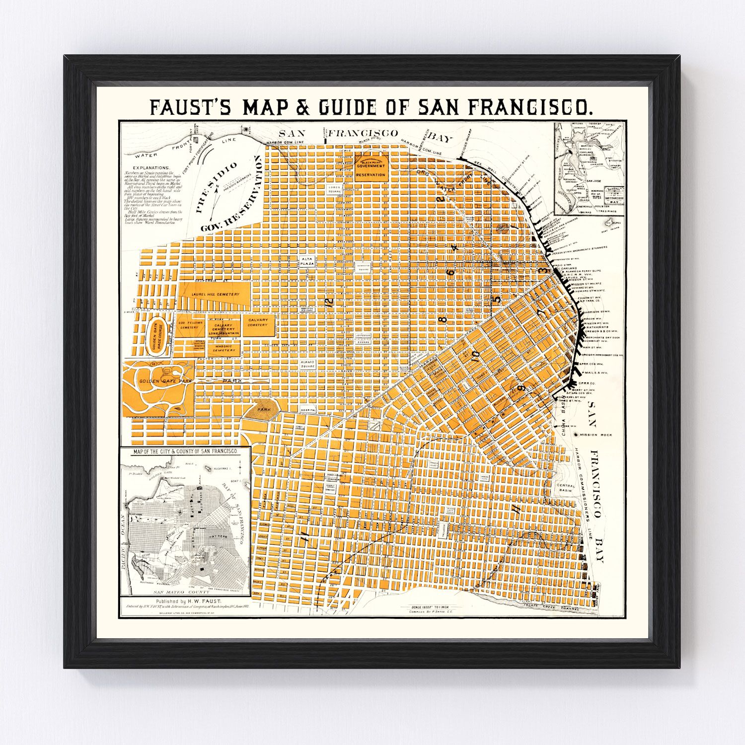 Vintage Map of San Francisco, California 1882