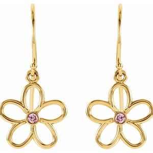 14K Yellow Gold Natural Pink Tourmaline Flower Earrings – image 2