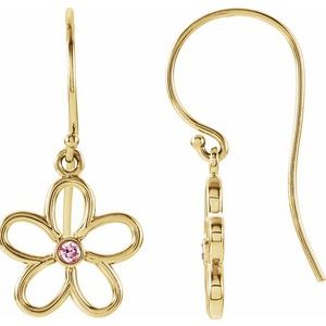 14K Yellow Gold Natural Pink Tourmaline Flower Earrings
