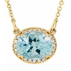 14K Yellow Gold Natural Blue Zircon & .04 CTW Natural Diamond 16 1/2" Necklace