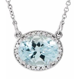 14K White Gold Natural Blue Zircon & .04 CTW Natural Diamond 16 1/2" Necklace