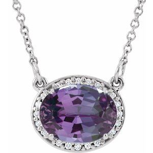 14K White Gold Lab-Grown Alexandrite & .04 CTW Natural Diamond 16 1/2" Necklace