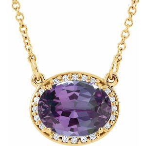 14K Yellow Gold Lab-Grown Alexandrite & .04 CTW Natural Diamond 16 1/2" Necklace