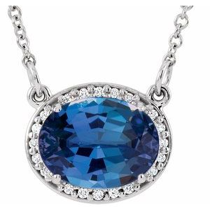 14K White Gold Lab-Grown Blue Sapphire & .04 CTW Natural Diamond 16 1/2" Necklace