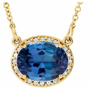 14K Yellow Gold Lab-Grown Blue Sapphire & .04 CTW Natural Diamond 16 1/2" Necklace