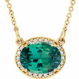 14K Yellow Gold Lab-Grown Emerald & .04 CTW Natural Diamond 16 1/2" Necklace