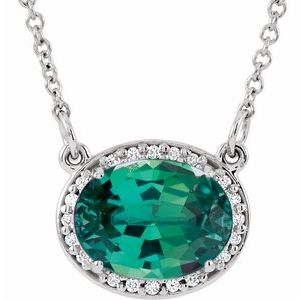 14K White Gold Lab-Grown Emerald & .04 CTW Natural Diamond 16 1/2" Necklace