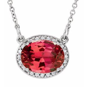 14K White Gold Lab-Grown Ruby & .04 CTW Natural Diamond 16 1/2" Necklace