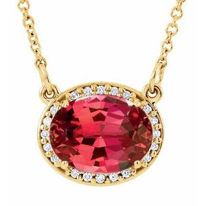 14K Yellow Gold Lab-Grown Ruby & .04 CTW Natural Diamond 16 1/2" Necklace