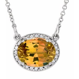 14K White Gold Natural Citrine & .05 CTW Natural Diamond 16 1/2" Necklace