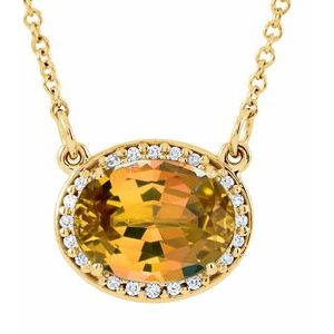 14K Yellow Gold Natural Citrine & .04 CTW Natural Diamond 16 1/2" Necklace