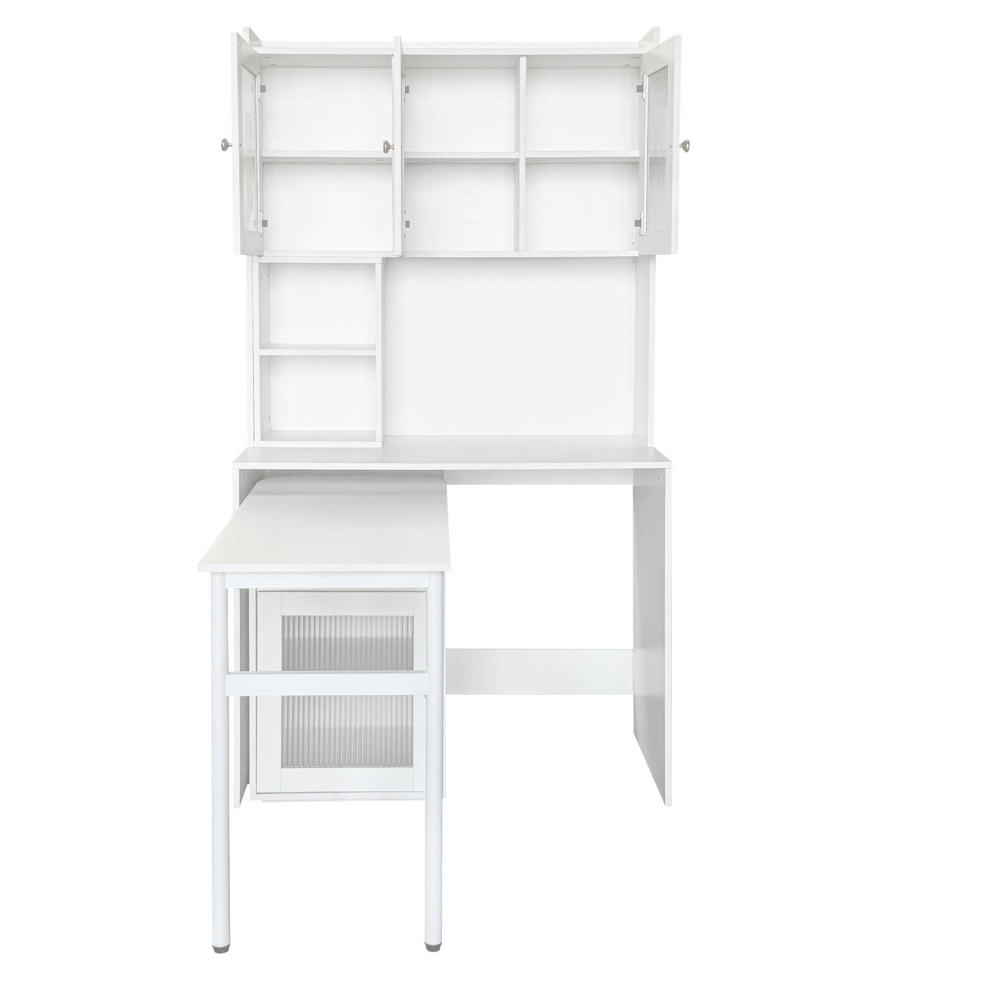 Computer Desk with glass door for Home Office or Study desk,  Bookshelf & Hutch, Computer Desk with 90 Degree Rotating Desktop,Large Working Space
