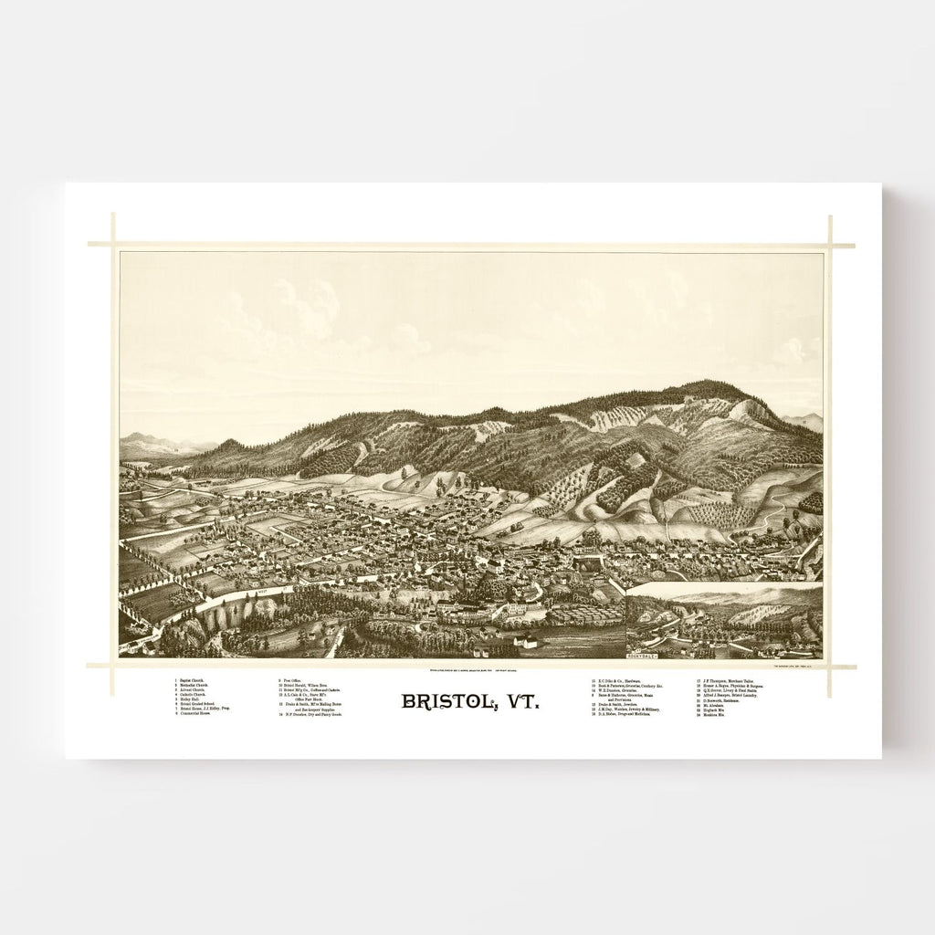 Vintage Map of Bristol, Vermont 1889