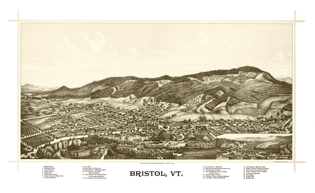 Vintage Map of Bristol, Vermont 1889