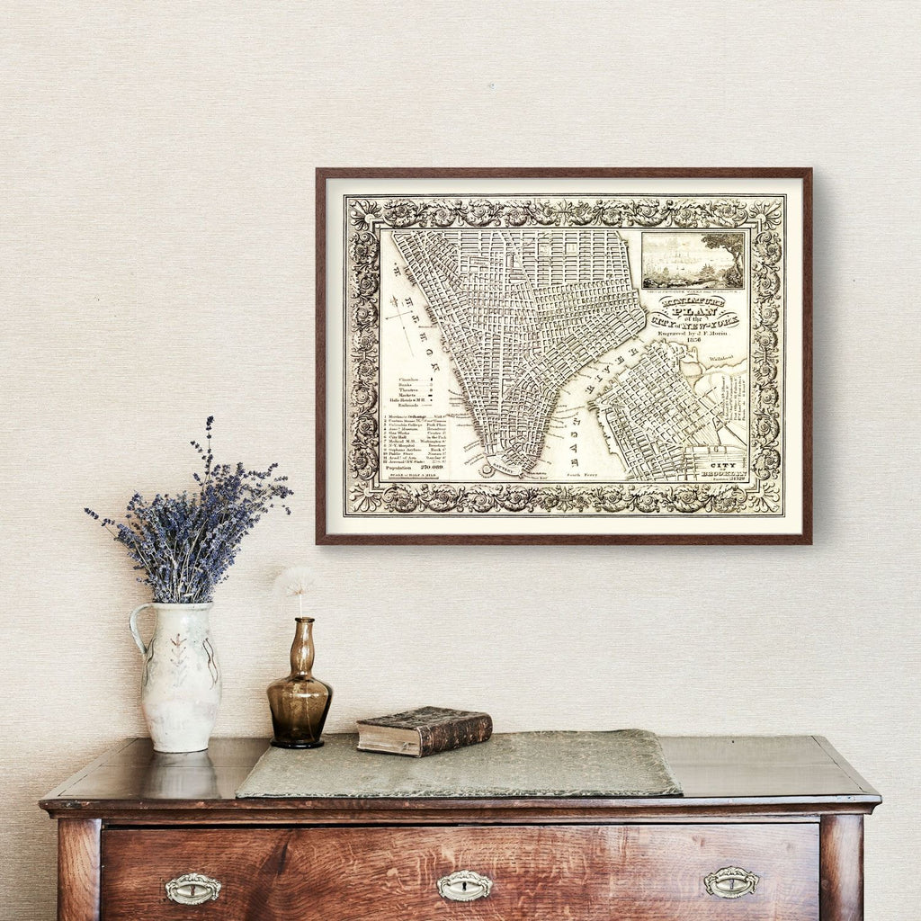 Vintage Map of New York City, New York 1836