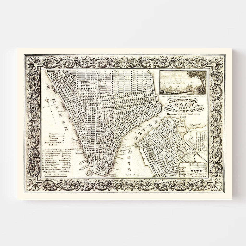 Vintage Map of New York City, New York 1836