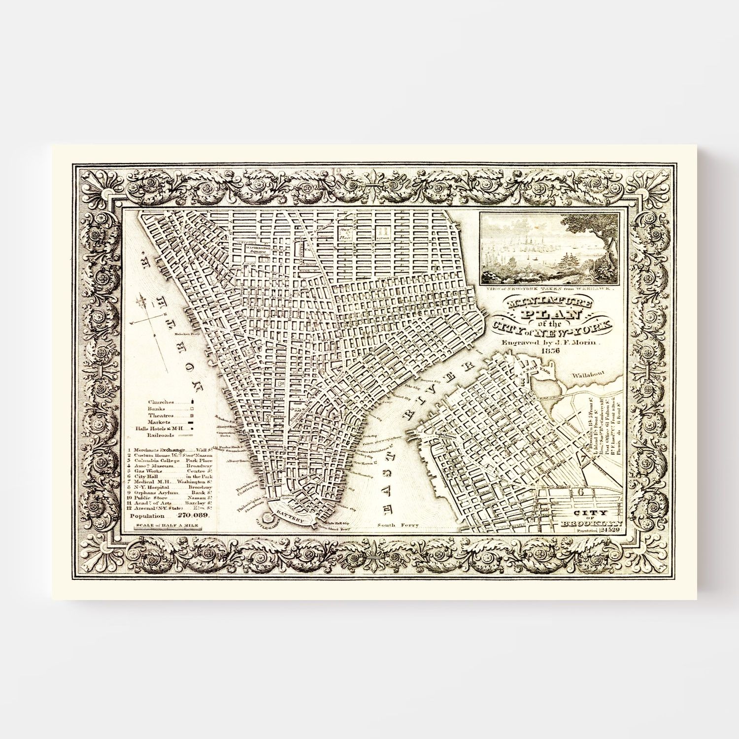 Vintage Map of New York City, New York 1836