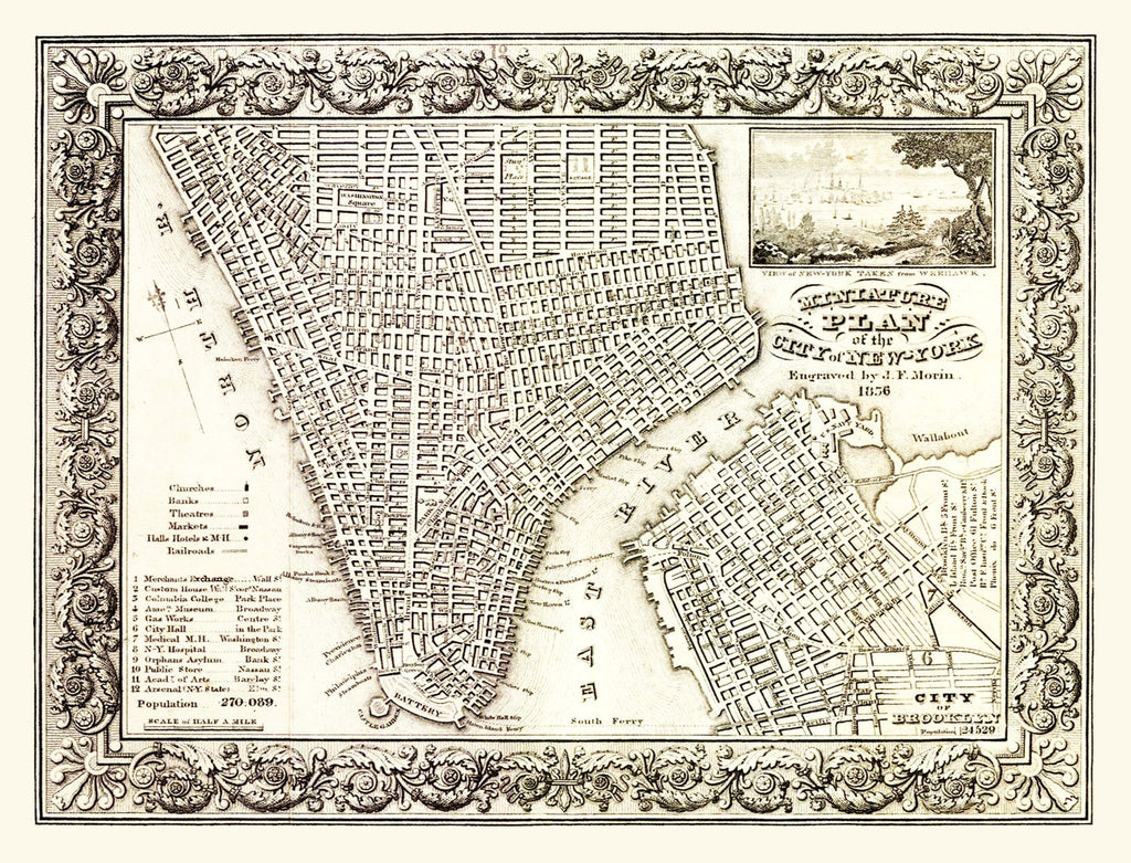Vintage Map of New York City, New York 1836