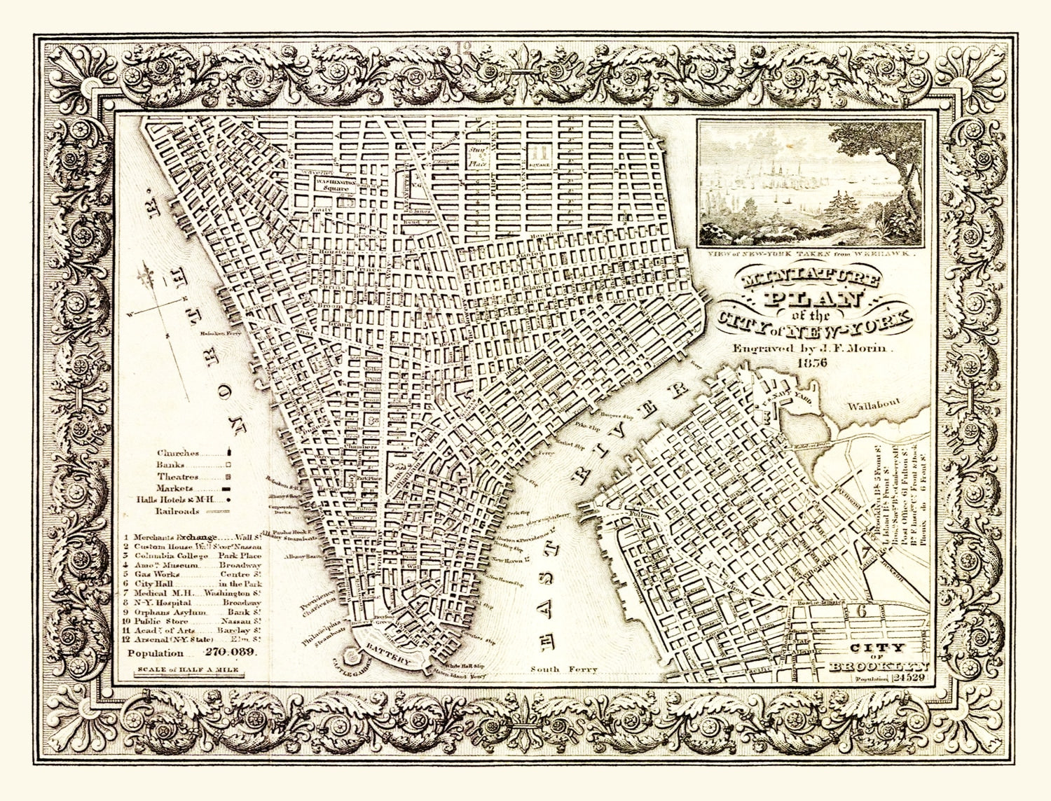 Vintage Map of New York City, New York 1836